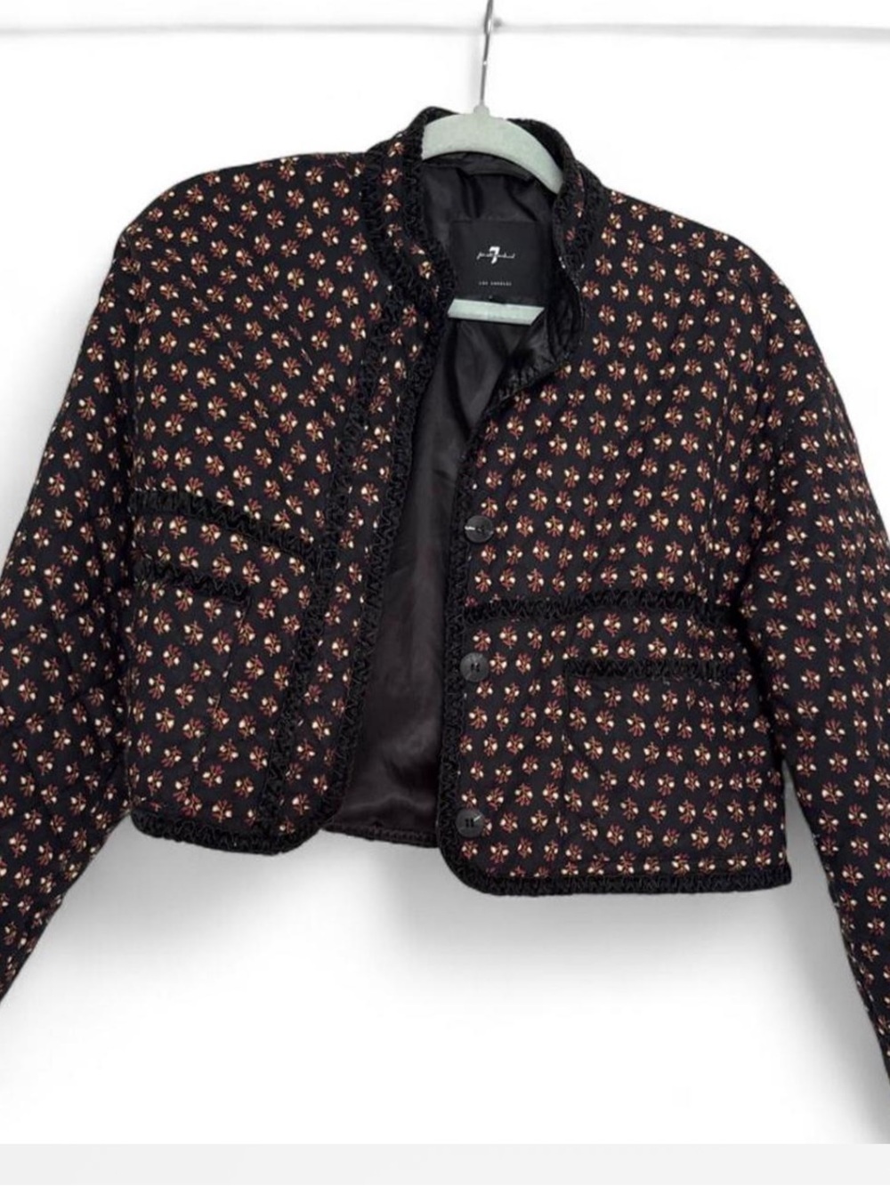 7 For All Mankind Black Quilted Floral Cropped Jacket